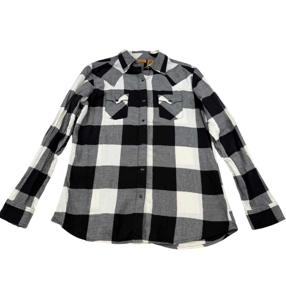 Wrangler Western Shirt Women M Buffalo Plaid Metallic Pearl Snap Rodeo Ranch